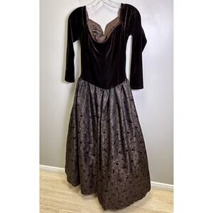 VTG Jessica McClintock Dress 10 Formal Sweetheart Velvet Taffeta Brown Ball Gown